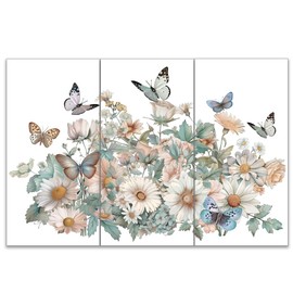 OLYCRAFT 3pcs/Set Light-Colored Flower Rub on Transfers for Furniture and Crafts 6x12 inch Rose Daisy Decor Transfer Stickers Butterfly Rub on Decals for Wood Furniture Scrapbooking Home Decorations