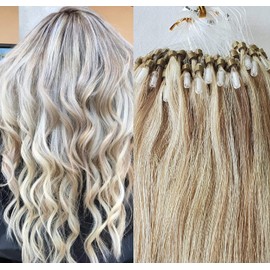 Hair Faux You 22inch 100 Gram Micro Ring Hair Extensions # 18/613 Dark Blonde with Platinum Blonde 1g/Strand Silky Straight Micro Ring Loop Remy Human Hair Extensions