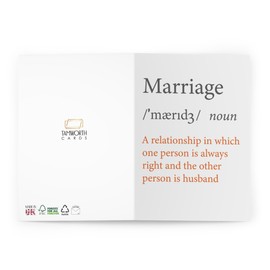 Hilarious Anniversary Greeting Card - Funny Marriage Definition for Husband - White Background - Humorous Card for Couples, Spouses