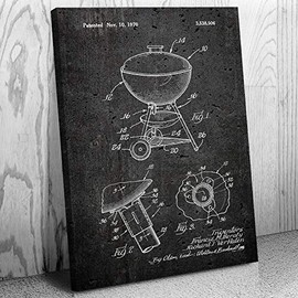 Patent Earth Charcoal Kettle Grill Canvas Print, Bbq Gift, Restaurant Art, Cooking Wall Art, Kitchen Art, Cafeteria Art, Cafe Decor Dark Concrete (18 inch x 24 inch)