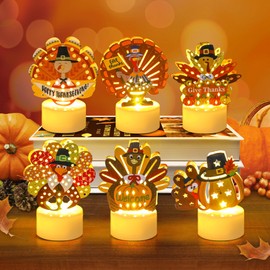 Sakayo 12 PCS Turkey Tea Lights Candles Battery Operated Thanksgiving LED Flameless Tealight Candles, Cute Thanksgiving Table Decorations Centerpieces for Home Kitchen Indoor Party Fall Decor