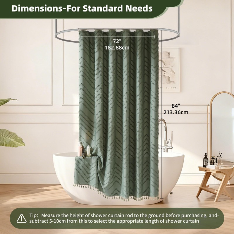 Siiluminisoy Extra Long Sage Green Boho Shower Curtain with Tassel,