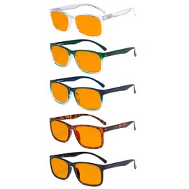 Eyekepper 5 Pack Blue Light Blocking Reading Glasses Square Computer Readers Orange Tinted +2.25