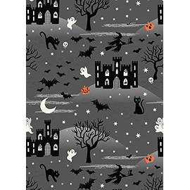 Lewis & Irene Castle Spooky Fabric Collection Castle Spooky on Grey A572.3 QSQ100% Cotton Glows in The Dark Fabric by The Yard