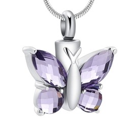 Butterfly Cremation Jewellery for Ashes Pendant - Butterfly Urn Necklace with Mini Keepsake Urn Memorial Ash Jewellery, Stainless Steel, No gemstone.