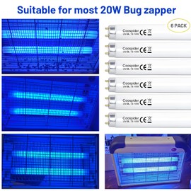 coospider-repta 6 Pack Bug Zapper Replacement Light Bulb 10W for 20W Indoor Bug Zapper, F10T8/BL Black Light Bulbs for Indoor Outdoor Mosquito & Flying Insect Zapper Lamp