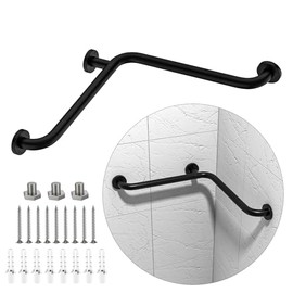 Shower Grab Bar Munzong Anti Slip Bathroom Grab Bar, 16 Inch Angled L-Shaped Knurled Balance Bar, Black Safety Hand Rail Support Handicap Assist Bath Handle Elderly Injury Senior