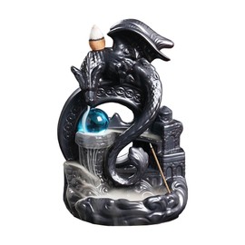 YYW Ceramic Backflow Incense Holder, Waterfall Incense Burner with 20 Backflow Incense Cones + 30 Incense Stick, Dragon Backflow Incense Burner for Aromatherapy Ornament Home Decor (Black)