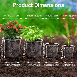 Bonviee Clear Nursery Pots for Plants, 6.7/5/4/3.5 Inch Reinforced Clear Nursery Pots with Drainage Hole, 36 Packs Transparent Plastic Plant Pot Seedling Planter Seed Starter Flower