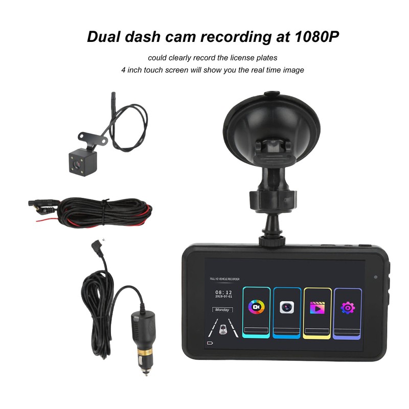4in Touch Screen Driving Recorder 1080P Dual Dash Cam Night