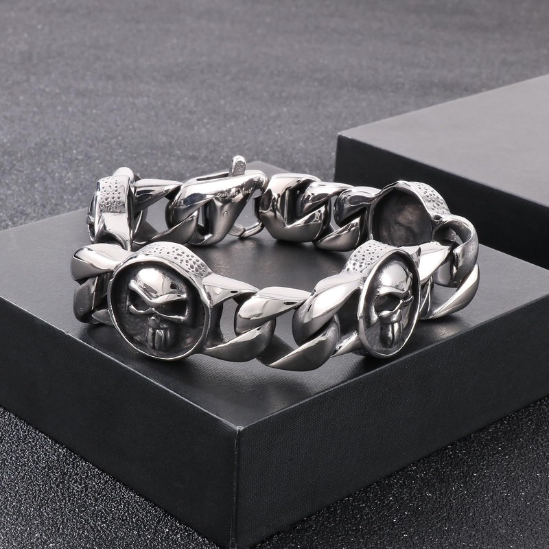Klapgo Stainless Steel Gothic Skull Bracelet for Men and Women