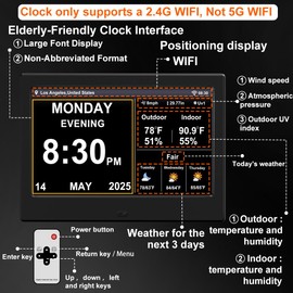 FEYBYLA 2025 New Digital Clock with Temperature/Humidity & Weather Forecast, Auto Time Sync Large Display, Custom Alarms & Medication Reminders, Ideal for Elderly(Black, 7-Inch)