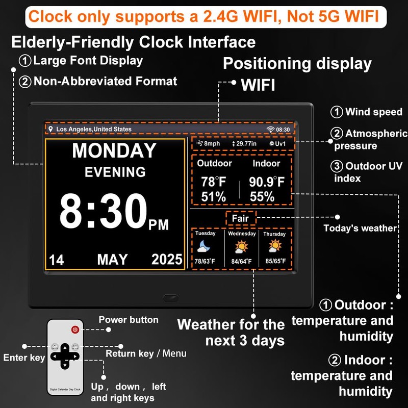 FEYBYLA 2025 New Digital Clock with Temperature/Humidity & Weather Forecast,