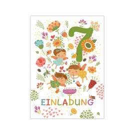 Junapack 12 Invitation Cards with 12 Envelopes for 7th Children's Birthday Party Invitation for Seventh Birthday Girl Fairy Fairy