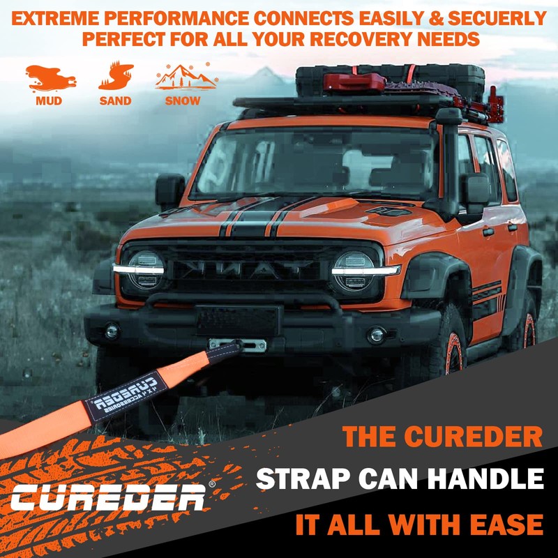 Cureder Tow Strap - 3'' x 30ft Recovery Strap,Lab Tested