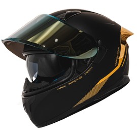 HAX Obsidian Full Face Dual Visor Adult Motorcycle Helmet for Motorbike Street Bike with Pinlock Ready DOT Approved Matte Black Gold XL