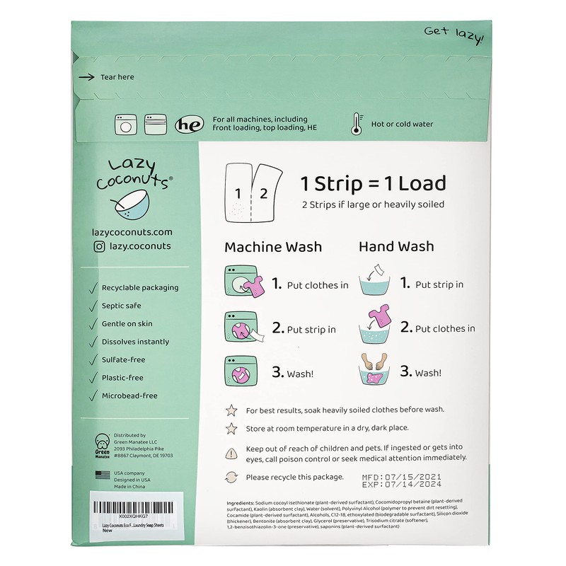 LAZY COCONUTS Laundry Detergent Sheets - Sulfate-free, Gentle - For