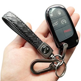 TANDRIVE Key Fob Cover Compatible with 2026 2025-2015 Jeep Compass Dodge Durango Cherokee Grand Cherokee Renegade Challenger Charger RAM Chrysler 300(3 4 5-Button, Black)