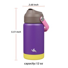 Konokyo Insulated Water Bottle with Straw Lid,12 oz Stainless Steel Vacuum Metal Bottle with Silicone Handle,Violets