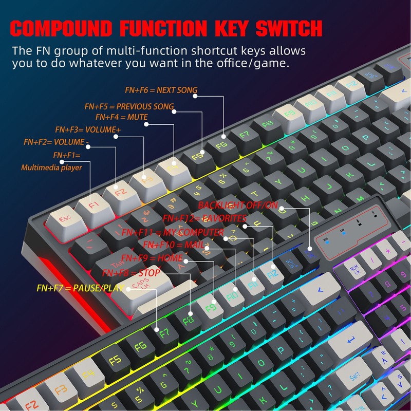 2.4G Wireless Gaming Keyboard 96 Keys Ergonomic Long Standby Time