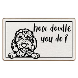 FIicy Golden Doodle Gifts Funny Dog Door Mat, Labradoodle Gifts Dog Welcome Mat, Goldendoodle Kitchen Bathroom Mats for Floor, How Doodle You Do FunnyDog Front Door Entrance Decor, 17x29Inch
