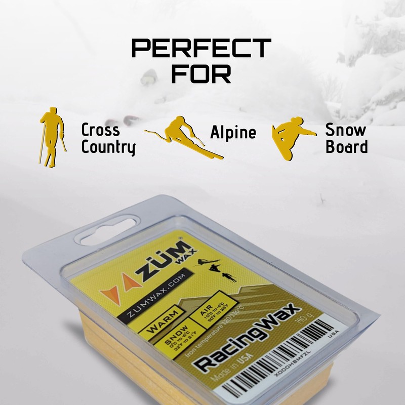 ZUMWax Iron-On Ski/Snowboard/Nordic/Cross-Country Wax, 140g, WARM Temp, long-lasting, secret vanilla