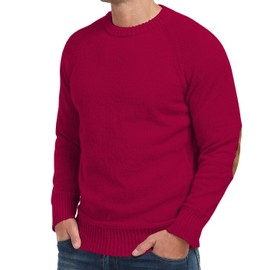 Cable Knit Sweater Men,Long Sleeve Casual Fishmen Sweater, Fit Pullover Sweater with Elbow Patches Red-S