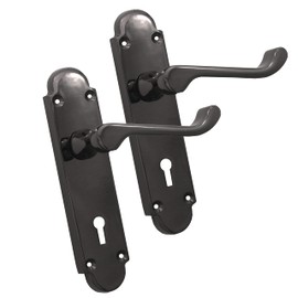 Infinity Decor Victorian Scroll Lever Lock Pull Handles on 168mmx40mm Shaped Backplate in Black Nickel Suitable for Internal and External Doors