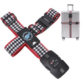 Travelkin Luggage Straps TSA Approved - Adjustable Cross Suitcase Straps with TSA Lock, Reinforced Buckle, Unique Pattern - Secure Heavy Duty Luggage Straps for Travel (Houndstooth)