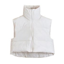 UANEO Cropped Puffer Vest Women Zip Up Stand Collar Sleeveless Padded Crop Puffy Vests (Beige-L)