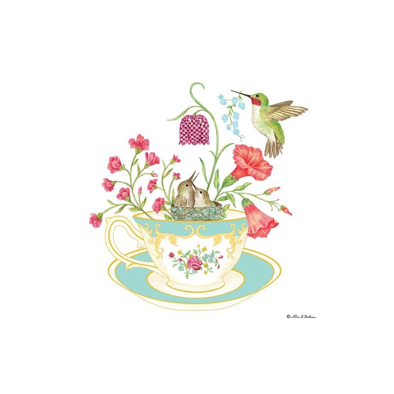 Alice's Cottage Hummingbirds and Teacup Flour Sack Kitchen Towels Set