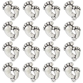SUNNYCLUE 1 BOX 60PCS Silver Foot Charms Bulk Feet Charm 20x17mm Alloy Tibetan Vintage Cute First Step Footprint Charms for Jewellery Making Charms Diy Earrings Bracelet Necklace Podiatry Graduation