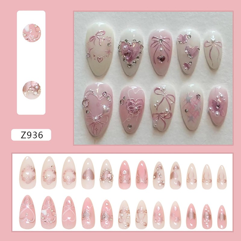 EYZOTSF Press on Almond Nails Medium Length Glossy Full Cover