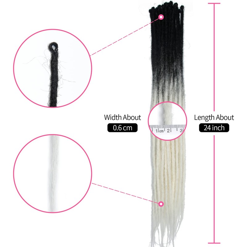 Thin 0.6cm Synthetic Dreadlock Extensions Handmade 24Inch 20 Strands Crochet