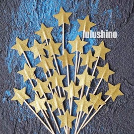 Kuchendekoration Stern,Star Cupake Toppers Sticks 50 Stück Glitter Kuchen Topper Glitter Picks Cocktail Sticks für Kinder Party Kuchen Dekoration Geburtstag Deko Party Gegenstände Goldene 9.2CM