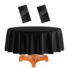 HEIPINIUYE 2 Pack Black Round Tablecloth 84 Inch Round Plastic Table Cloth Waterproof Disposable Round Table Cover for Party Birthday Camping Picnic Baby Shower