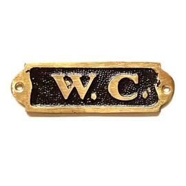 W.C DOOR SIGN - Restroom door sign (brass/black, sign size 3.75 X 1.25 INCH, door mount, easy to install,w)