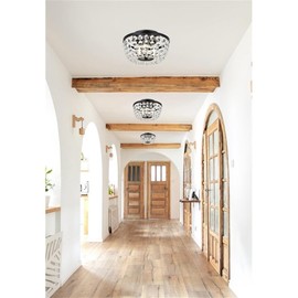 MAKLAINE Contemporary 10" Iron and Crystal Flush Mount in Black