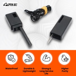 Fire Starter Flint Emergency Waterproof for Camping, Fishing and Hunting (Black)