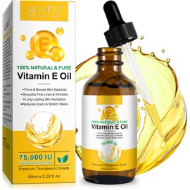Vitamin E öl Bio für Kosmetik - 75,000 IU Ultra-Concentrated | 100% Natürlich & Rein Vitamin E Oil | Long-Lasting Skin Hydration&Reduces Scars&Stretch Marks | Vitaminn E öl Hexane-Free,Non-GMO,2fl oz