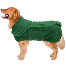 Dog Drying Coat Dressing Gown Towel Robe pet Microfibre Super Absorbent Anxiety Relief Designed Puppy fit for xs Small Medium Large Dogs - Green - XXXL