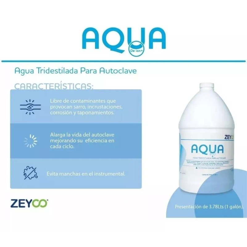 Zeyco Agua Tridestilada Para Autoclave 1 Galon Destilada