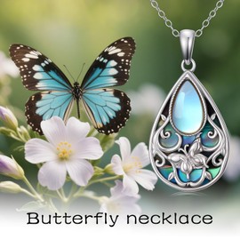 HPQQ Butterfly Necklace for Women Sterling Silver Teardrop Abalone Shell Filigree Pendant Necklaces Butterfly Jewelry Christmas Gifts for Women Mom Her