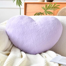 XVTRU Heart Pillow, Soft Heart Shaped Pillow, Cute Faux Rabbit Fur Room Decorative Throw Pillow, Lavender 19.6"x15.7" Heart Plush Cushion for Couch Bed Kid Girls Women Valentine's Day Gift