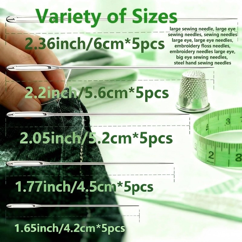 25 Pack Large Eye Needles for Hand Sewing & Embroidery