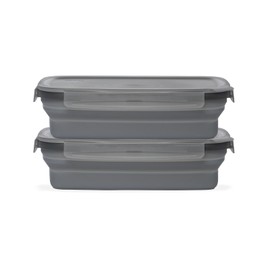 Drip EZ Secondz Collapsible Food Storage Containers – Set of 2, Space-Saving Airtight Meal Prep & Leftover Containers – Microwave, Freezer & Dishwasher Safe, BPA-Free, Locking Lids – Charcoal