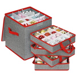 UHAPEER Christmas Ornament Storage Box with Adjustable Dividers, 4 Removable Trays, Christmas Ornament Organizer Ornament Holder Holds Up to 64 Xmas Balls, Durable Christmas Ball Storage Container