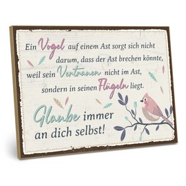 ARTFAVES® Wooden Sign with Saying "Ein Vogel auf einem Branch" Shabby Chic Vintage Sign Decorative Gift on Happiness, Mindfulness, Motivation Size: 28 x 19 cm