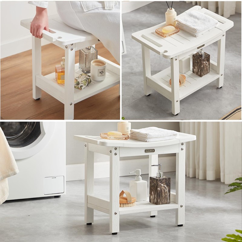 Waterproof Shower Bench, White Poly Shower Stool for Shaving Legs,