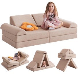 Erigiak 2024 Kids Couch Play Couch Large, Miss Fabric Modular Foam Couch Floor Sofa Soft Play Equipment for Kids, Convertible Sofa Couch and Kids Playhouse